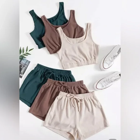 3 set of Stylish Tank and Shorts Set in Neutral Tones/XL/ - Picture 2 of 5